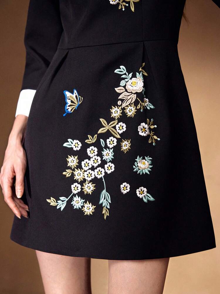 EMBROIDERY ZIPPER BACK 2 IN 1 SHORT DRESS