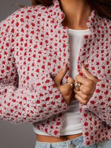 Athîral 女式全印花长袖开襟休闲宽松夹克 - 粉色 - 查看 6