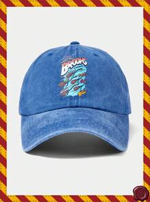 HARRY POTTER X SHEIN Cute Blue Baseball Cap With Letter & Cartoon Pattern - Royal Blue - View 1
