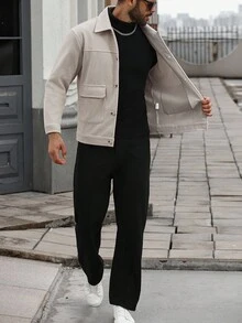 Manfinity Homme Men's Plus Size Casual Fall Button Front Dropped Shoulder Coat