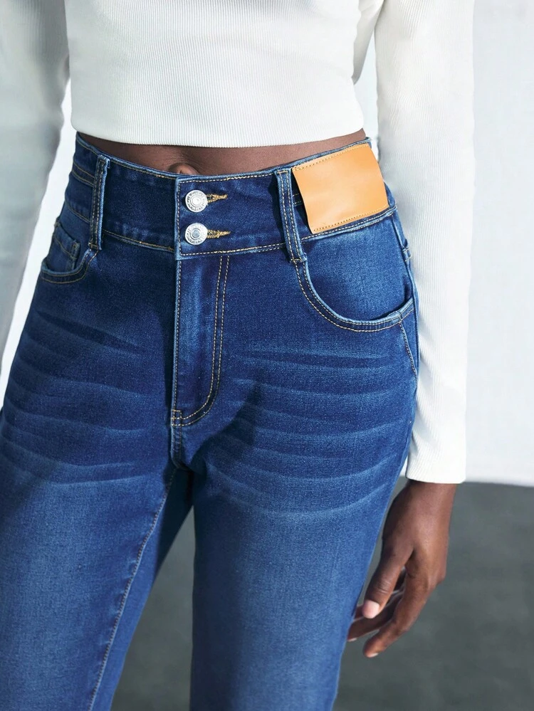 SHEIN Maija Women's Casual Slim Fit Thermal Lined Jeans Women's Blue Velvet Jeans High Waist Slimming Leggings Comfortable High Elastic Denim Warm Pants Winter Casual Wear