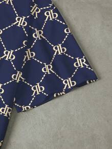 Manfinity Dauomo 男士夏季字母印花圆领短袖休闲T恤 - 寶藍色 - 查看 4