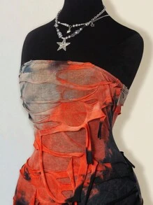 SHEIN ICON Robe moulante mini dos nu avec effet tie-dye contrastant orange et noir pour femmes
