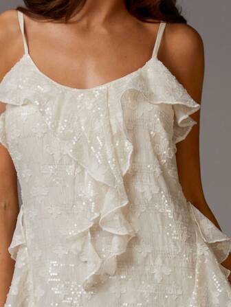 Athîral Elegant enfärgad, texturerad, ärmlös midiklänning med volangkant för kvinnor, sommar