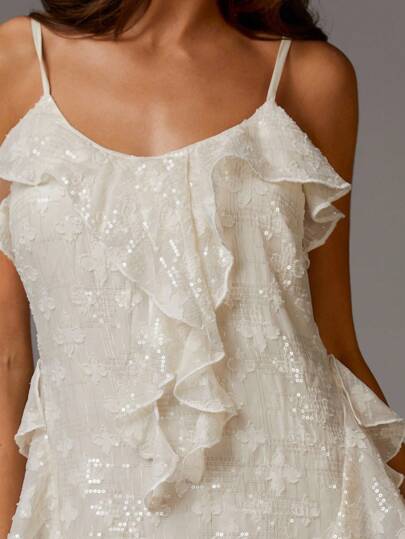 Athîral Women's Elegant Solid Color Textured Ruffle Hem Sleeveless Midi Dress, Summer White Dress Ruffle Dress Organza Dress White Silk Dress Floral Dress