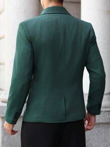 Manfinity Bizformal 男士撞色翻领长袖休闲西装外套，Old Money - 墨綠色 - 查看 2