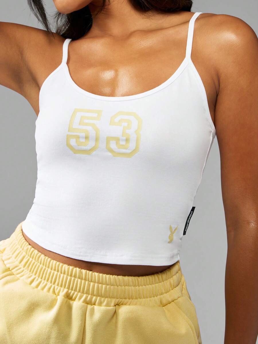 Missguided x Playboy Number 53 Cami Top Tank Sleeveless Summer Top Essential Wear - White - View 1