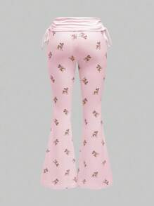 ROMWE J-Fashion 可爱鹿刺绣蕾丝上衣搭配鹿印花喇叭裤 - 粉色 - 查看 4