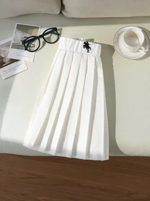 1 Chân váy xếp ly thêu họa tiết ngựa cạp chun cho bé gái, phong cách thường ngày đi học, phù hợp cho mùa xuân, hè, thu - trắng - Xem 7