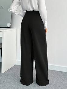 SHEIN Tall 女士纯色高腰阔腿裤 - 黑色 - 查看 2