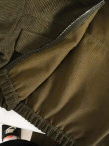 SHEIN Tween Girl 宽松休闲落肩连帽短款灯芯绒夹克 - 軍綠色 - View 7