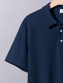 SHEIN Teen Boys' Blue Solid Color Shorts & Polo T-Shirt Set, Casual, Comfortable, Fashionable, Versatile, Suitable For Daily Wear, School, Travel, Beach Vacation