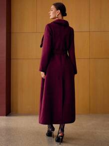 MOTF PREMIUM BELTED RUFFLE TRIM OVERCOAT - Burgundy - View 7