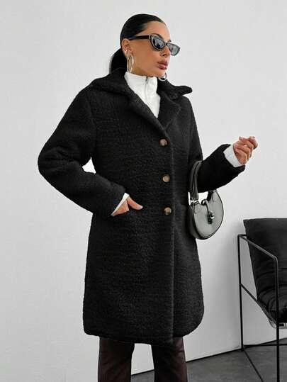 EURMUSE Women Warm Fabric Pocket Elegant Overcoat