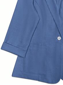 Franclia Áo khoác blazer trơn màu đơn giản, tay dài, cổ ve ve dành cho nữ - Màu xanh bụi bặm - Xem 5