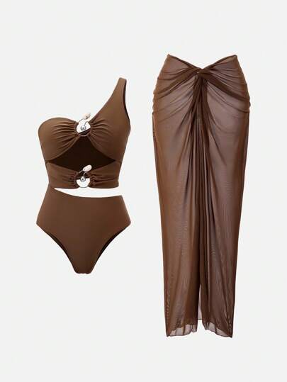 Swim Oasis 1 件女士金属链式连体/分体泳衣（含罩裙）