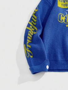 ROMWE MEN Prep Men's Letter Printed Polo Collar Knit Sweater - Blue - View 5