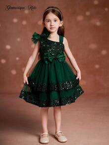 Young Girl Elegant Mesh Sequin Princess Dress,Christmas Dress Fall Winter - Dark Green - View 6