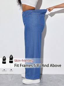 SHEIN Tall CURVE Pantalones vaqueros anchos de pierna ancha de talla grande de color azul oscuro sueltos para mujeres, para el trabajo, el aeropuerto, las vacaciones, el club, de cintura alta, vintage, con control de barriga, de talla grande y de pierna ancha