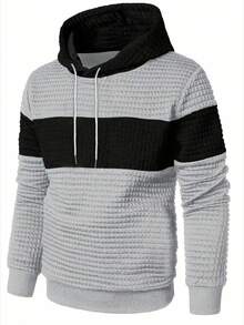 Manfinity Homme 男士时尚撞色连帽衫，男士运动连帽拼布针织面料涤纶连帽衫，带抽绳，适合秋冬季 - 彩色 - 查看 4