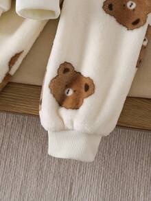 SHEIN 2pcs Baby Boy Toddler Newborn 0-3 Years Old Casual Everyday Outfits Cute Plush Flannel Bear Round Neck Long Sleeve Sweatshirt And Pants Set, Autumn/Winter Fall