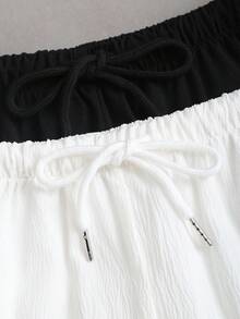 Flirla Petite 2 pièces Ensemble de pantalons droits de couleur unie noir et blanc pour femmes - Noir et Blanc - Voir 4