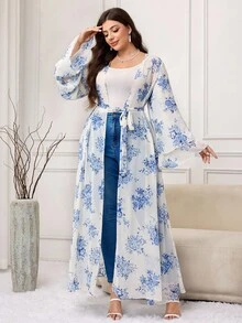 Al Najma Plus Size Women Casual Loose Waist Tie Abaya Robe