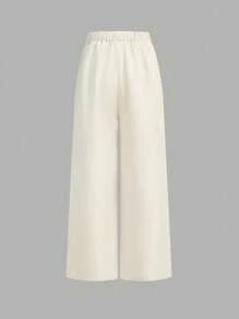 Girlism 青少年女孩休闲时尚圆领荷叶边泡泡袖纽扣上衣和长裤套装 - 杏色 - 查看 7