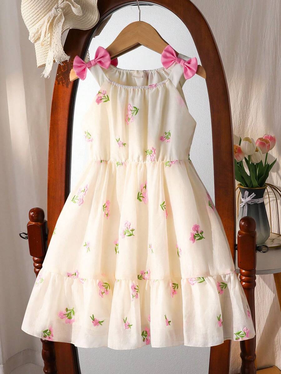 SHEIN X GALILEA Souflis Souflis 年轻女孩甜美细肩带中长连衣裙，适合派对、聚会等各种场合，展现奢华优雅风格