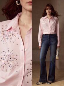 MOTF PREMIUM Camisa abotonada con aplicaciones de strass - Rosa - Ver 7
