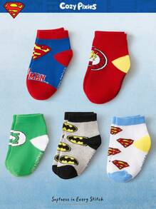 SUPERMAN X Cozy Pixies 5双柔软舒适的婴儿袜子，适合新生儿 - 彩色 - 查看 2