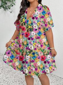 SHEIN Frenchy Abito romantico per vacanze e ritorno a scuola, taglia comoda, autunno - Multicolore - Visualizzare 4