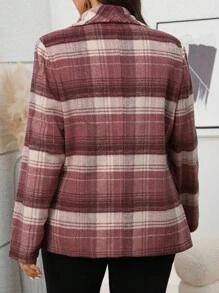 EMERY ROSE Plus Size Women Plaid Shawl Collar Long Sleeve Horn Button Front Casual Wool Blend Pockets Jacket,Business Casual Woman,Winter Clothes For Women,Chic Autumn&Winter Fall