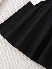 SHEIN Tween Girls Cute Bow Jacquard Knit Sweater And Knit Mini Skirt Set, Casual Daily Versatile Fashion Outfit Fall Winter - White - View 3