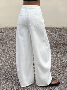 DAZY Vintage Loose Street Washed Distressed Wide Leg Women Jeans - White - View 2