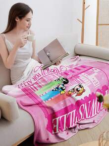 THE POWERPUFF GIRLS X SHEIN 1 Chăn lông cừu Powerpuff mềm mại, nhẹ, thân thiện với thú cưng, dùng cho phòng ngủ, ghế sofa, phòng làm việc, trang trí nhà cửa ấm cúng, ý tưởng quà tặng cho người lớn - Nhiều màu - Xem 4