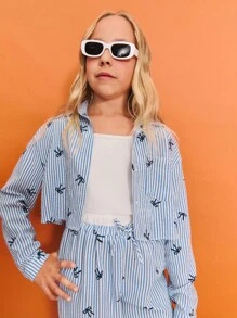 Leap Crew Leap Crew Tween Girl 3 Piece Set Casual Fashion Woven Striped Shirt Top + Camisole + Straight Leg Pants Set, Shirt And Pants Set Teen Outfit - Blue - View 3