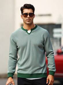 EURMUSE Men Rib Knit Textured Crew Neck High Quality Regular Sweater - Army Green - View 1