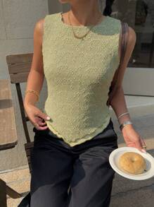 Siren Gaze 女士休闲纯色双层蕾丝吊带背心 - 綠色 - 查看 4