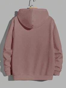 EURMUSE 100%纯棉男士字母图案抽绳连帽衫 - 粉色 - 查看 2