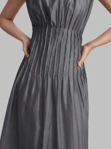 Ontre 2025 New Autumn Women's Elegant Solid Gray Waist Cinched Long Dress, Graceful Dress For Women, Outerwear, Business Casual Vacation Beach Birthday Party Outfit, Teacher Uniform, Office Wear