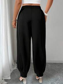 Elenzga Damenhose in großen Größen mit Taschen, plissierte, locker geschnittene Freizeithose Einfarbig