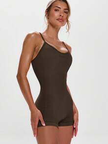 Musera Sport 细肩带运动连体衣，适合运动健身、板式网球、网球、匹克球、瑜伽、普拉提、秋季日常休闲穿着。 - 巧克力棕 - 查看 2