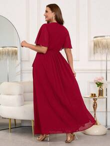 Ellevyn 大码优雅长款荷叶边连衣裙，红色，适合派对和休闲穿着，夏季大码曲线连衣裙。 - 紅色 - 查看 2