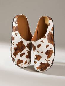 Solecia 男士奶牛印花休闲一脚蹬穆勒拖鞋 - 棕色 - 查看 6