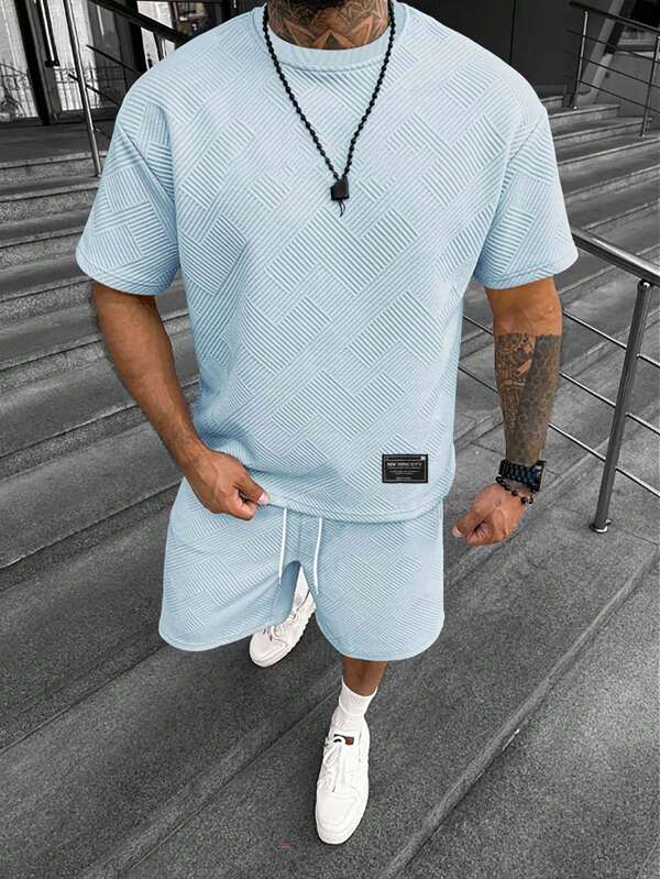 Manfinity Homme Men Solid Color Simple Round Neck Short Sleeve T-Shirt And Shorts Set