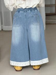 Dazy Kids Girls' Wide Leg Denim Pants, Young Girl Fall Clothes - Light Wash - View 3