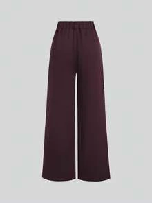 Sweetra Women's Summer Versatile Gold Button Sleeveless Top & Draping Wide Leg Pants - Burgundy - View 6