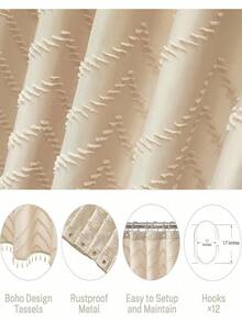 SHEIN 1 件波西米亚纯色编织面料浴帘，包含 12 个挂钩，可机洗针织窗帘，流苏 72 英寸 X 72 英寸现代农舍极简主义，毛绒复古纹理，浴室防水浴帘，酒店装饰家居浴室装饰夏季浴室配件 - 彩色 - 查看 10