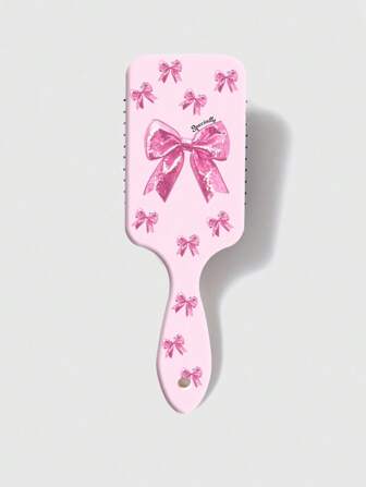 Kawaii Cepillo de pelo con cojín de aire y lazo rosa para masaje del cabelludo